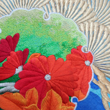 Load image into Gallery viewer, KK1278B5 Silk Kimono Fabric Vintage(1950-1980) Embroidery Matsu Ume Blue 82.7x11.4in(210x29cm)
