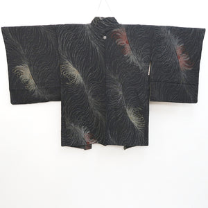 Haori Jacket Vintage(1950-1980) Black Gold Silver Chrysanthemum Silk #9529H2
