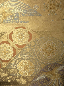 Fukuro Obi Vintage(1950-1980) Gold Phoenix Silk BB89W6