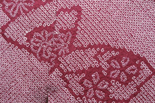 Load image into Gallery viewer, Haori Jacket Vintage(1950-1980) Wine red Full Shibori Folding Fan Kiku Silk #8401D3
