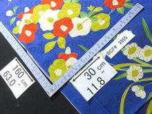 Load image into Gallery viewer, BCF#2855 Silk Kimono Fabric Vintage(1920-1950) Camellia Flower Blue 160cm (63.0in)
