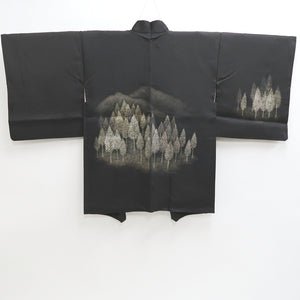 Haori Jacket Vintage(1950-1980) Black Mountain Forest Landscape Silk #9589H4