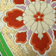 Load image into Gallery viewer, Fukuro Obi Vintage(1950-1980) Black Gold Yellow Flower Tatewaku Silk BB248V4
