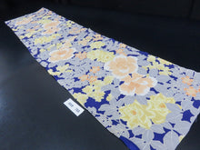 Load image into Gallery viewer, KK768A6 Silk Kimono Fabric Vintage(1950-1980) Flower Navy 47.2x11.8in(120x30cm)
