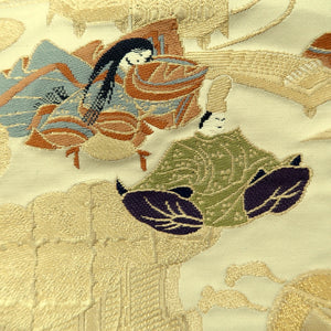 Fukuro Obi Vintage(1950-1980) White Gold Heian Princess Silk BB220V3