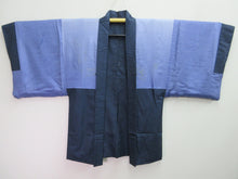 Load image into Gallery viewer, Men&#39;s Haori Vintage(1950-1980) Black Dark Blue Ukiyoe Ohshima Silk #7991N1
