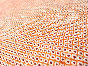 MBFq#2C Silk Kimono Fabric Vintage(1950-1980) Shibori Orange Red 72.8x13.4in(185x34cm)