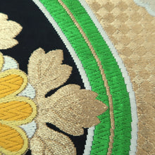 Load image into Gallery viewer, Fukuro Obi Vintage(1950-1980) Black Gold Yellow Flower Tatewaku Silk BB248V4
