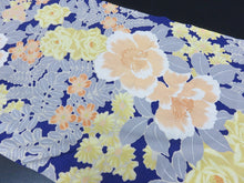 Load image into Gallery viewer, KK768A6 Silk Kimono Fabric Vintage(1950-1980) Flower Navy 47.2x11.8in(120x30cm)

