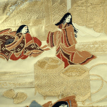 Load image into Gallery viewer, Fukuro Obi Vintage(1950-1980) White Gold Heian Princess Silk BB220V3
