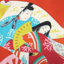 Load image into Gallery viewer, KK1190B4 Rayon Kimono Fabric Vintage(1950-1980) Heian Princess Vermillion 51.6x24.8in(131x63cm)
