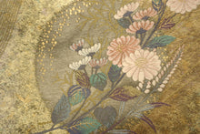 Load image into Gallery viewer, Fukuro Obi Gold Yellow brown Bellflower Chrysanthemum Silk BB142W9
