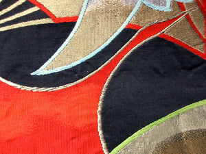 Fukuro Obi Vintage(1950-1980) Black Gold Crane Birds Silk BB127W8