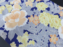 Load image into Gallery viewer, KK768A6 Silk Kimono Fabric Vintage(1950-1980) Flower Navy 47.2x11.8in(120x30cm)
