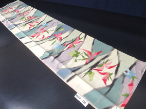 MKF#128 Silk Kimono Fabric Vintage(1920-1950) Meisen Wave Off whilte 59.8x12.6in(152x32cm)