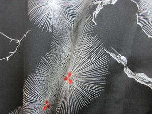 Haori Jacket Vintage(1950-1980) Black Pine Tree Silk #7820L1