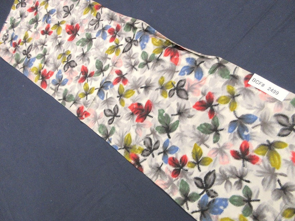 BCF#2499 Silk Kimono Fabric Vintage(1920-1950)  Meisen  Leaf   White  Black   100cm (39.4in)