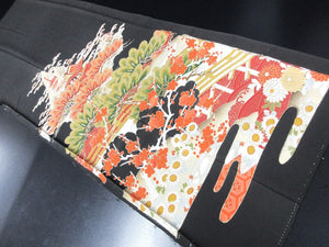 BCF#2898 Silk Tomesode Fabric Vintage(1920-1950) Chrysanthemum Plum Blossom Temple Black 43.3x14.2in(110x36cm)