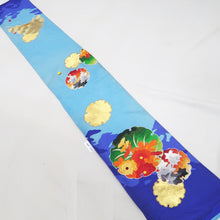 Load image into Gallery viewer, KK1279B5 Silk Kimono Fabric Vintage(1950-1980) Embroidery Matsu Kiku Blue 82.7x11.4in(210x29cm)
