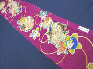 BCF#2530 Silk Kimono Fabric Vintage(1920-1950) Hand Painted  Flower     Purple    140cm (55.1in)