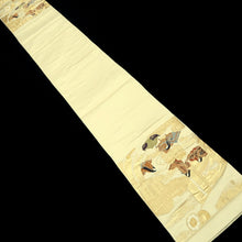 Load image into Gallery viewer, Fukuro Obi Vintage(1950-1980) White Gold Heian Princess Silk BB220V3
