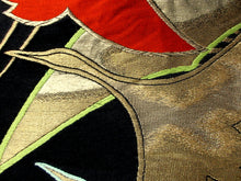 Load image into Gallery viewer, Fukuro Obi Vintage(1950-1980) Black Gold Crane Birds Silk BB127W8
