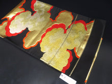 Load image into Gallery viewer, Fukuro Obi Black Gold Red Cloud Silk BB2W1
