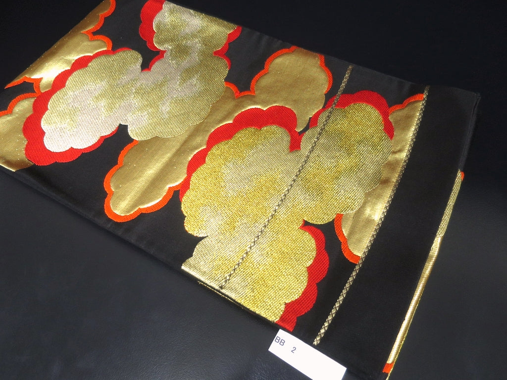 Fukuro Obi Black Gold Red Cloud Silk BB2W1