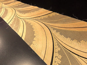 BB8262AB Silk Obi Fabric Vintage(1950-1980) Flower Gold Black 66.1x11.8in(168x30cm)