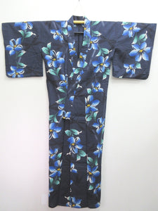 Yukata Bluish Slate Black Dragonfly Tall Cotton #8167B2