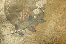 Load image into Gallery viewer, Fukuro Obi Gold Yellow brown Bellflower Chrysanthemum Silk BB142W9
