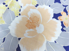 Load image into Gallery viewer, KK768A6 Silk Kimono Fabric Vintage(1950-1980) Flower Navy 47.2x11.8in(120x30cm)
