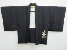Load image into Gallery viewer, Haori Jacket Vintage(1950-1980) Black Flower Silk mix #7721K1
