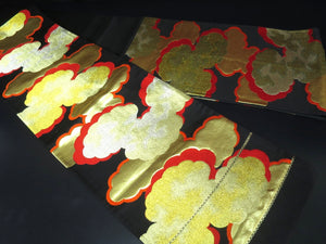 Fukuro Obi Black Gold Red Cloud Silk BB2W1