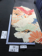 Load image into Gallery viewer, BCF#2745 Silk Tomesode Fabric Vintage(1920-1950) Crane Birds Red Black 110cm (43.3in)
