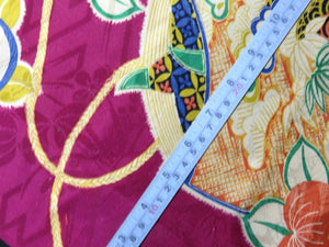 BCF#2530 Silk Kimono Fabric Vintage(1920-1950) Hand Painted  Flower     Purple    140cm (55.1in)