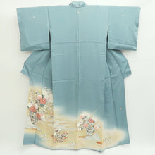 Load image into Gallery viewer, Kimono Blueish Gray Chrysanthemum Bellflower Silk #9325F3
