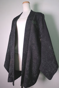 Haori Jacket Vintage(1950-1980) Black Silver Flower Silk #8590G3