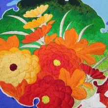 Load image into Gallery viewer, KK1279B5 Silk Kimono Fabric Vintage(1950-1980) Embroidery Matsu Kiku Blue 82.7x11.4in(210x29cm)
