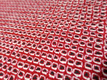 Load image into Gallery viewer, MBFq#63A Silk Kimono Fabric Vintage(1950-1980) Shibori Red 40.2x13.0in(102x33cm)
