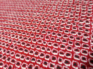 MBFq#63A Silk Kimono Fabric Vintage(1950-1980) Shibori Red 40.2x13.0in(102x33cm)