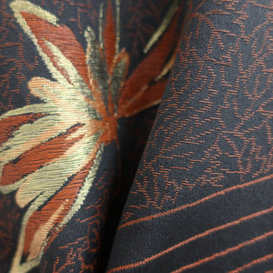 Haori Jacket Vintage(1950-1980) Black Chrysanthemum Leaves Silk #9167D5