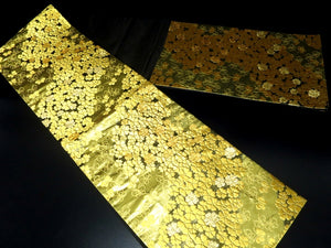 Fukuro Obi Gold Flower Butterfly Silk BB15W1