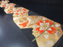 Load image into Gallery viewer, Fukuro Obi Vintage(1950-1980) Black Gold Crane Birds Silk BB108W7
