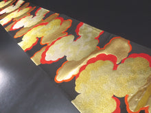 Load image into Gallery viewer, Fukuro Obi Black Gold Red Cloud Silk BB2W1

