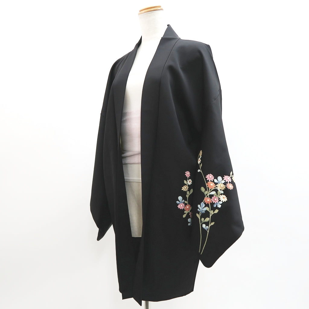 Haori Jacket Vintage(1950-1980) Black Chrysanthemum Silk #9269E5