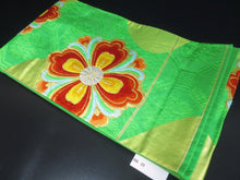 Load image into Gallery viewer, Fukuro Obi Vintage(1950-1980) Green Gold Chrysanthemum Silk BB25W2
