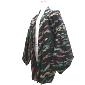 Haori Jacket Vintage(1950-1980) Black Gold Green Abstract art Silk #9530H2
