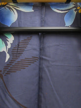 Load image into Gallery viewer, Yukata Bluish Slate Black Dragonfly Tall Cotton #8167B2
