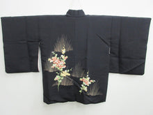 Load image into Gallery viewer, Haori Jacket Vintage(1950-1980) Black Flower Silk mix #7721K1
